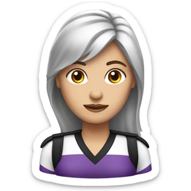 Mujer con cabello largo, lacio y de color negro, piel clara, vestida con uniforme de color violeta  sticker