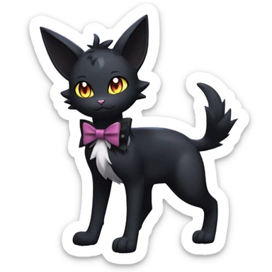 Shiny Dark Cool Edgy Black beautiful ethereal fantasy Kawaii Sona Umbreon-Litten-Fakemon-cat-animal with edgy bat-ears bow tie black emo-mane vtuber model Full Body sticker