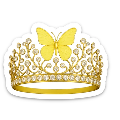 butterfly crown with a lemon yellow base, a single butterfly in pale or bright yellow enamel, sparkling gems sticker