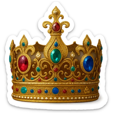 a jeweled crown with colorful gems, ornate and regal sticker