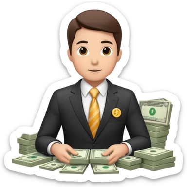 Professional financial expert with suit, tie, charts and money symbols sticker