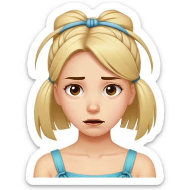 Girl showing embarrassment, fair skin, tied back hair sticker