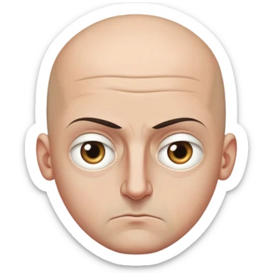 Steven Miller, bald, intense scowl, very narrow rectangular head, bottom lip sticking out, eyelids nearly shut and drooping on the outer sides, pronounced dark areas around eyes sticker