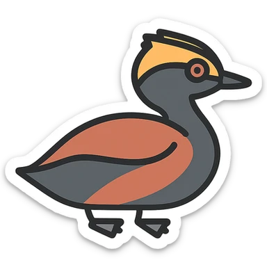 minimal flat icon of horned grebe bird, side view, clean background sticker