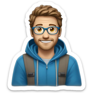 white man with brown hair and hazel eyes and glasses wearing blue hoodie feeling excited sticker
