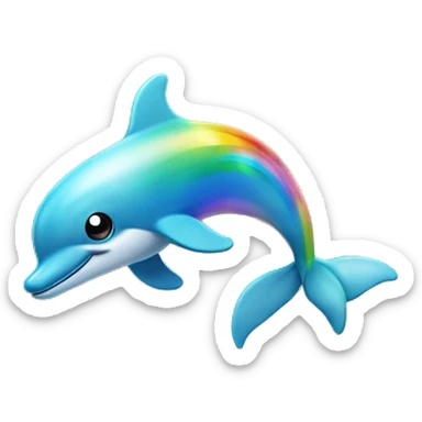 rainbow dolphin full body in air behind it a beautiful sea with rainbow clouds sticker