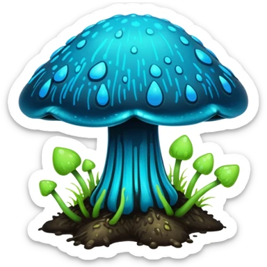 Black and cyan and blue and neon green bioluminescent shiny glowing ET gooey shroomy plenty icky sticky muddy swampy spore flower  sticker