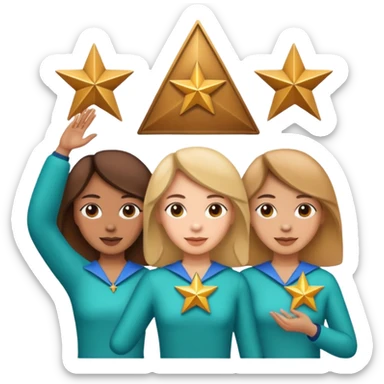 bronze women holding up 3 stars in a triangle sticker