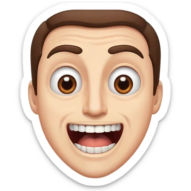 Guy with brown eyes and brown hair has mouth open, teeth shown, nostrils opened , eyes wide, eyebrows high, funny face  sticker