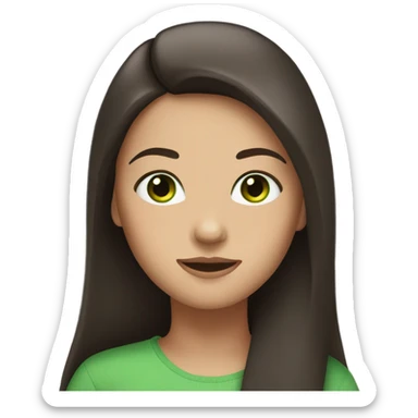 girl with dark brown, long and straight hair and green eyes sticker