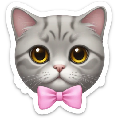 Gray Scottish fold cat with pink bow sticker