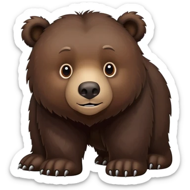 Dark brown grizzly bear on four legs with natural fur texture, minimalist design, very dark brown coloration sticker
