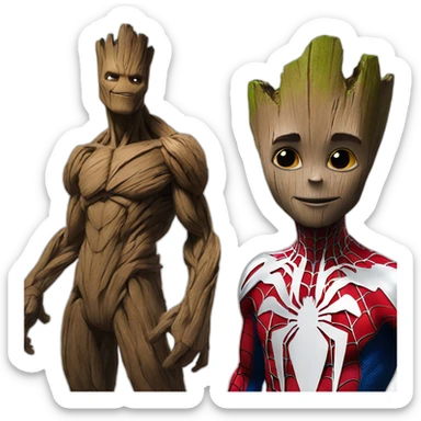 groot prend une photo avec spiderman sticker