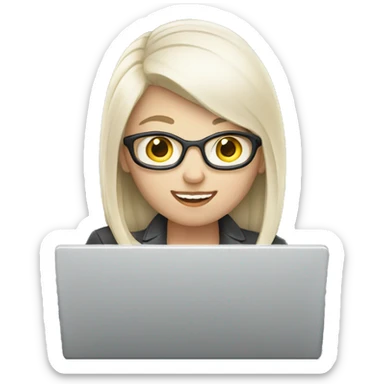 White-skinned firlancer working on laptop sticker