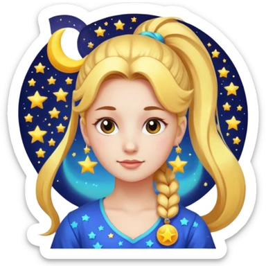 ponytailed girl, sun, moon, star sticker