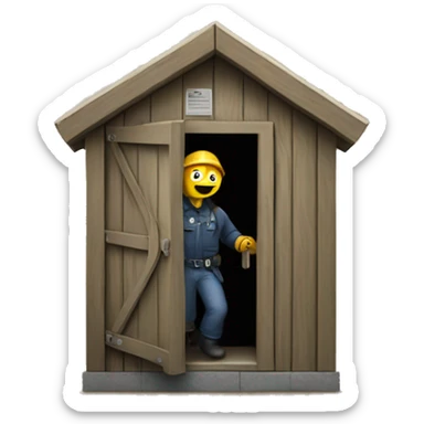 Action worker coming out of an outhouse sticker