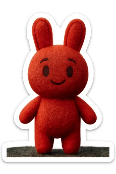 Extract the red bunny plushie exactly as it appears in the original image, preserving all original details, colors, and face, with a transparent background. sticker