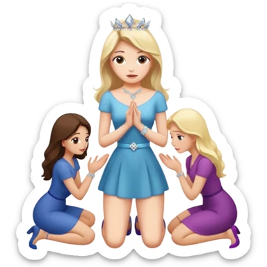 Beautiful girl knelt down by the grace of other women like proposing  sticker