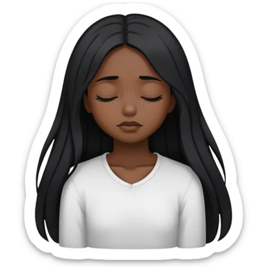 black dark girl with black long hair super sad eyes closed sticker