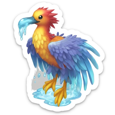 Wet dripping watery Cool Cute Fantasy legendary sea-bird ocean-water-type-Hydro-Phoenix-avian Fakemon full body sticker
