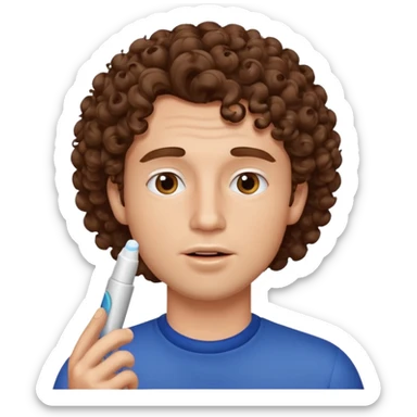 curly haired man using chapsitck sticker