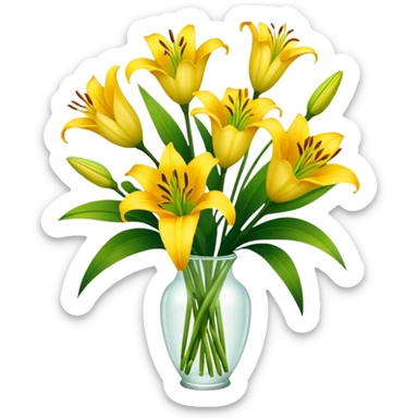 bouquet Bright Yellow Lily, luxuriant, stem, leaf, bud sticker