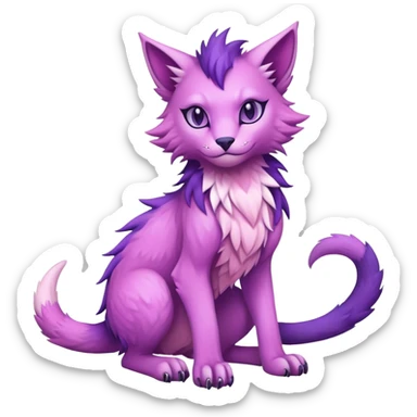 Kawaii dark edgy fantasy pastel ethereal feline-vernid-sergal-fursona animal creature with a tufted tail full body sticker