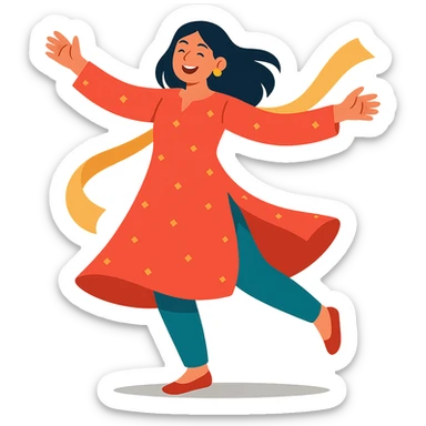 young woman in a kurta twirling, cheerful and dynamic sticker