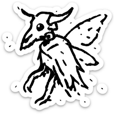 maximum deterioration: an extremely fragmented red line art of a hybrid creature with minotaur skull with broken horn and single glowing red eye, stoat features with tattered cape, and disintegrating moth wings, most outlines completely missing, severe deterioration with massive gaps and broken lines, eroded to almost nothing, like the final traces of an ancient worn sigil sticker