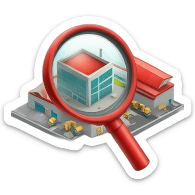 red magnifying glass looking at a factory sticker