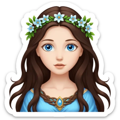 Spring goddess long brunette hair blue eyes sticker