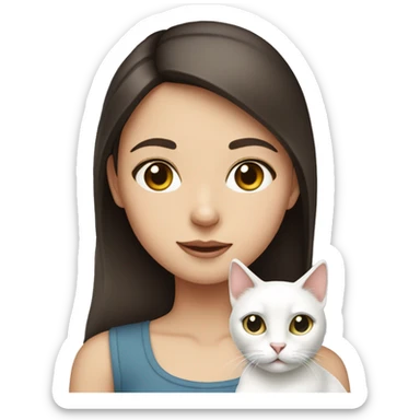 brunette girl holding white cat with heterochromia  eyes sticker