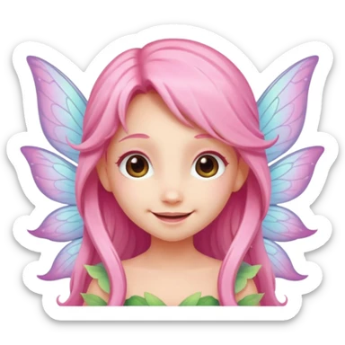 A tiny pastel fairy with pink long hair with glowing wings and a sweet smile  sticker