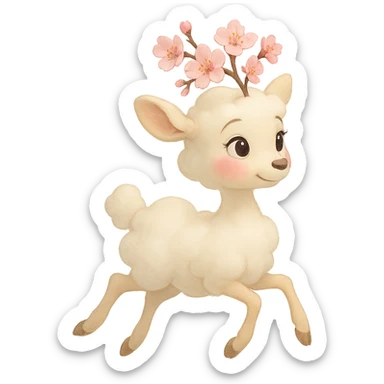 feminine vanilla cloud doe, rosy cheeks, cherry blossom head, floating gracefully, Pixar style sticker