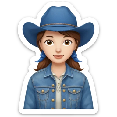 Cowgirl with denim jacket and blue hat sticker