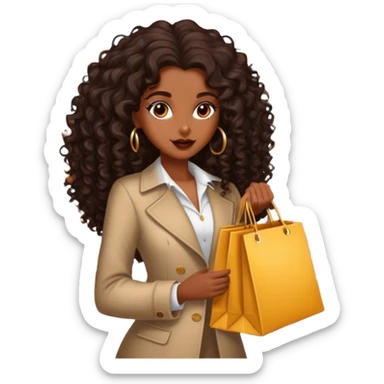 Rich dark brown girl with dark brown long curly hair expensive retail shopping  sticker