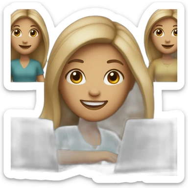 memoji of a woman smiling and has a laptop sticker