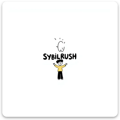 The word "SYBILRUSH" written in bold letters sticker