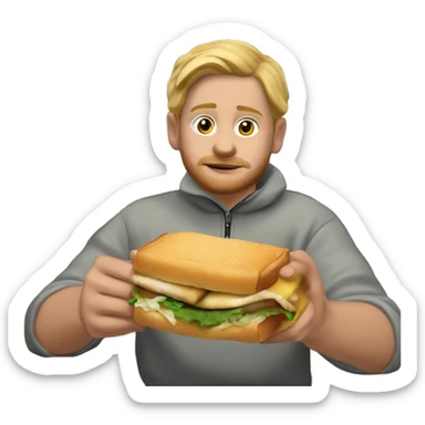 White person wearing a Patagonia quarter zip sweater eating a walleye sandwich at a bar sticker