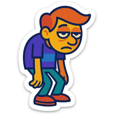 character with heavy eyelids and slouched posture in vibrant toon style sticker