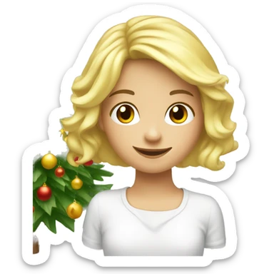 Blond Girl decorating Christmas tree sticker
