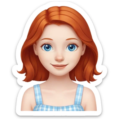A redhead girl with blue eyes, pale skin, wearing a sundress sticker