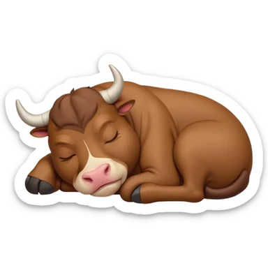 meme-worthy-cute-sleeping-domestic-bull-portrait-emoji,-head-resting-peacefully-with-a-contented-smile,-showcasing-a-robust,-muscular-build-and-a-luxuriously-soft-coat,-eyes-gently-closed-in-serene,-restful-slumber,-simplified,-solid-brown sticker