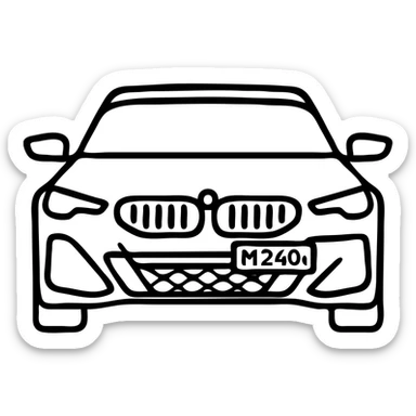 white BMW M240i G42 front view minimalistic icon style sticker
