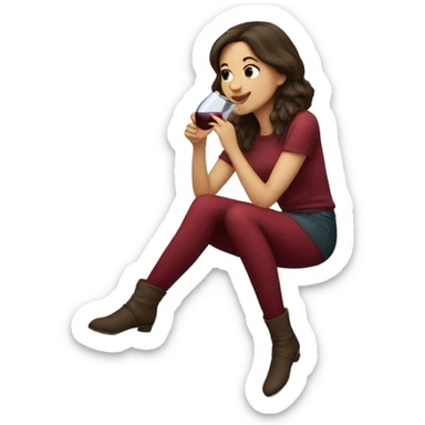 Brunette Girl drinking wine sitting on a cloud sticker