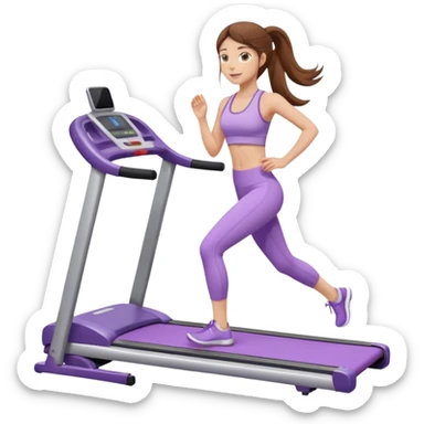 girl with long brown hair on treadmill wearing light purple yoga set sticker