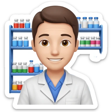 pharmacist portrait, head and shoulders only, wearing a pharmacy apron, casual outfit, friendly smile, retail pharmacy vibe, 3D cartoon, mobile game icon style, clean background, no text, no watermark sticker