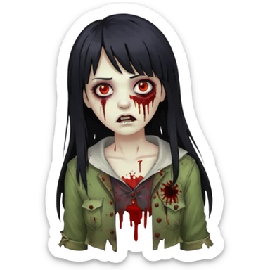 Faça uma mulher zumbi de franja cabelo longo preto 🧟‍♀️ sticker