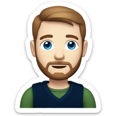 irish man blue eyes, brown short hair and short beard, wearing a smart navy blue jumper. full body. sticker
