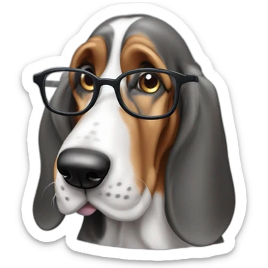 Dog Gray basset hound, Gray Eyes with Glasses sticker